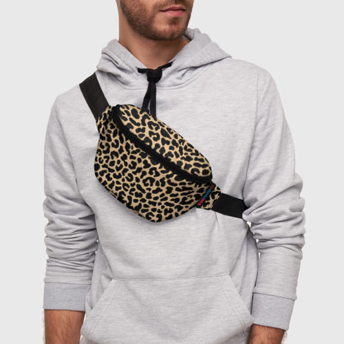 Поясная сумка 3D с принтом Светлый леопардовый, фото на моделе #1