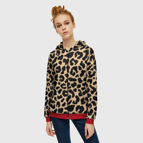 Женская толстовка 3D на молнии с принтом Светлый леопардовый, фото на моделе #1