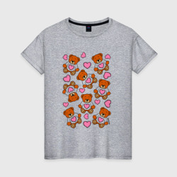Женская футболка хлопок Медвежата с розовыми сердечками
