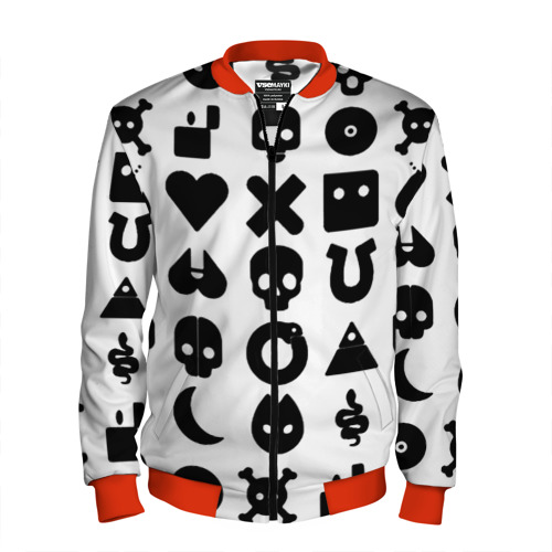 Мужской бомбер 3D Love death robots pattern white, цвет красный