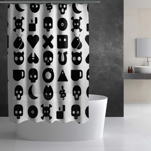 Штора 3D для ванной Love death robots pattern white - фото 2