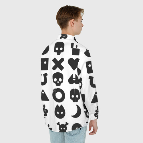 Мужская рубашка oversize 3D с принтом Love death robots pattern white, вид сзади #2