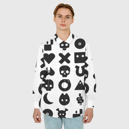 Мужская рубашка oversize 3D с принтом Love death robots pattern white, фото на моделе #1