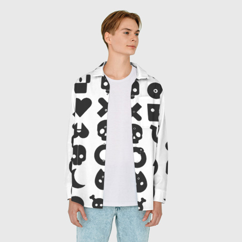Мужская рубашка oversize 3D с принтом Love death robots pattern white, вид сбоку #3