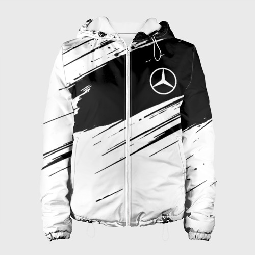 Женская куртка 3D Mercedes benz краски чернобелая геометрия, цвет белый