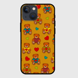 Чехол для iPhone 13 mini Игрушечные мишки и разноцветные сердца