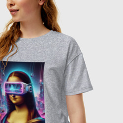 Женская футболка хлопок Oversize Джоконда в виртуальных очках - киберпанк - фото 2
