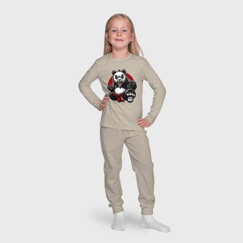 Детская пижама с лонгсливом хлопок с принтом Панда в прыжке на фоне красного солнца, фото #4