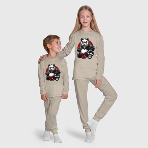 Детская пижама с лонгсливом хлопок с принтом Панда в прыжке на фоне красного солнца, фото #5