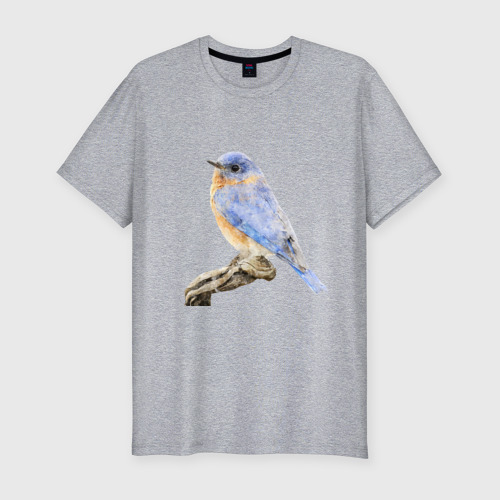 Мужская футболка хлопок Slim Лазурная птица на дереве, цвет меланж