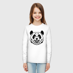 Лонгслив с принтом Чёрно-белая голова панды с оскалом для ребенка, вид на модели спереди №3. Цвет основы: белый