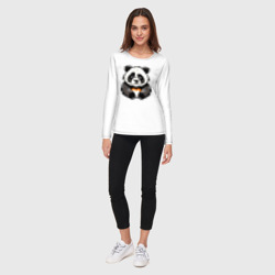 Лонгслив с принтом Милая панда лежит для женщины, вид на модели спереди №3. Цвет основы: белый