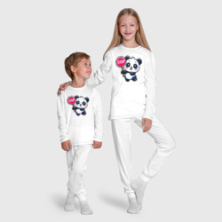 Пижама с принтом Милая панда со знаком стоп для ребенка, вид на модели спереди №5. Цвет основы: белый