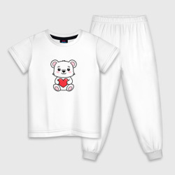 Детская пижама хлопок Белый медвежонок с сердечком