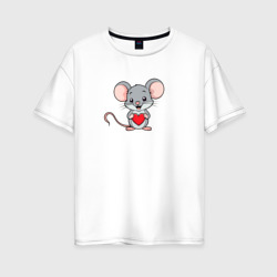 Женская футболка хлопок Oversize Мышка с сердечком