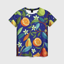 Фруктовый сад - груши, апельсины – Женская футболка 3D с принтом купить со скидкой в -26%