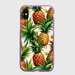 Чехол для iPhone XS Max матовый Ананасы - экзотические фрукты