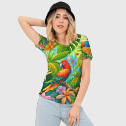 Женская футболка 3D Slim Попугаи - экзотические птицы - фото 2