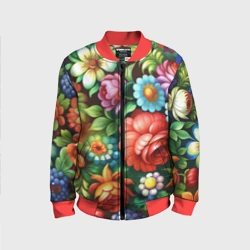 Детский бомбер 3D Жостово роспись цветы традиционный узор