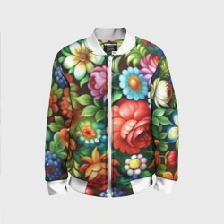 Детский бомбер 3D Жостово роспись цветы традиционный узор