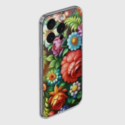 Чехол для iPhone 16 Pro Max силиконовый с защитой камеры Жостово роспись цветы традиционный узор - фото 2