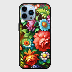 Чехол для iPhone 14 Pro Max Жостово роспись цветы традиционный узор