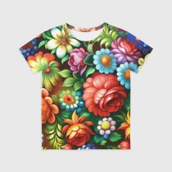 Детская футболка 3D Жостово роспись цветы традиционный узор
