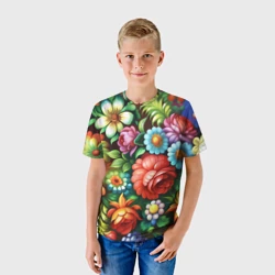 Детская футболка 3D Жостово роспись цветы традиционный узор - фото 2