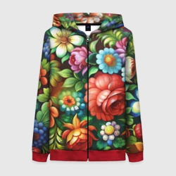 Женская толстовка 3D на молнии Жостово роспись цветы традиционный узор
