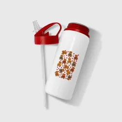 Бутылка для воды с трубочкой Мишки в цветных свитерах и сердечки - фото 2
