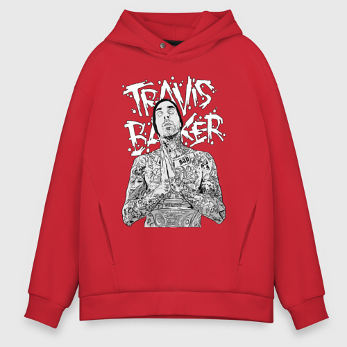 Мужское худи Oversize хлопок Travis Barker , цвет красный