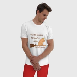 Мужская пижама с белой футболкой хлопок Мем капибара на метле: фея и ведьма - фото 2