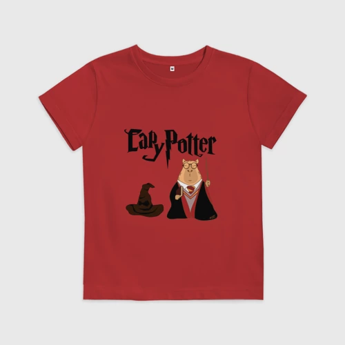 Детская футболка хлопок с принтом Мем капибара Capy Поттер, вид спереди #2
