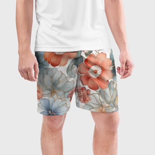 Мужские шорты спортивные с принтом Цветочный узор - нейросеть, фото на моделе #1