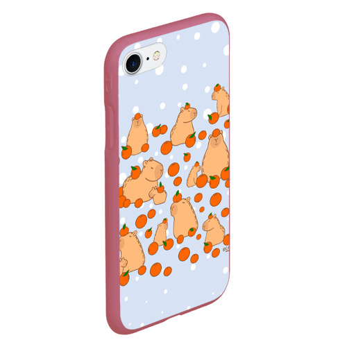 Чехол для iPhone 7/8 матовый с принтом Мем капибара и мандарины, вид сбоку #3