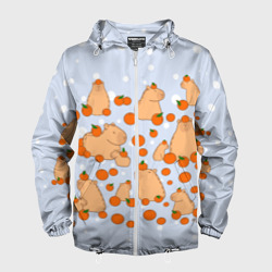 Мужская ветровка 3D Мем капибара и мандарины