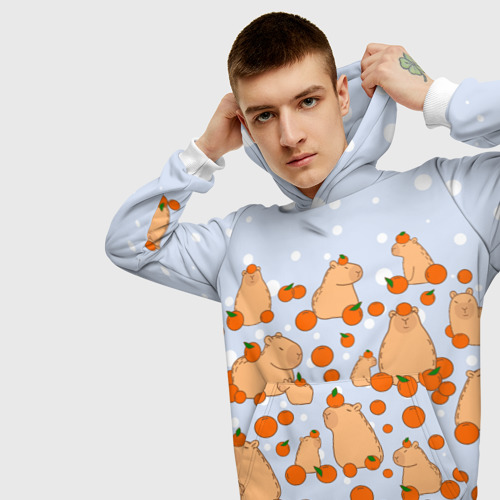 Мужская толстовка 3D Мем капибара и мандарины, цвет белый - фото 5