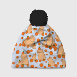 Шапка 3D c помпоном Мем капибара и мандарины