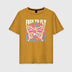 Женская футболка хлопок Oversize Фея free to fly