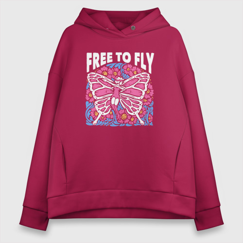 Женское худи Oversize хлопок Фея free to fly, цвет маджента