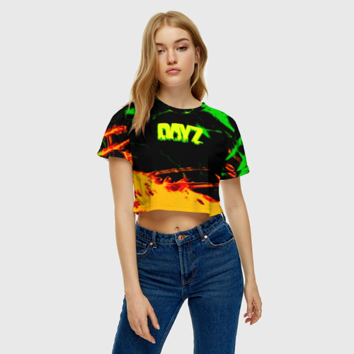 Женская футболка Crop-top 3D Dayz зомби апокалипсис огненный стиль, цвет 3D печать - фото 3