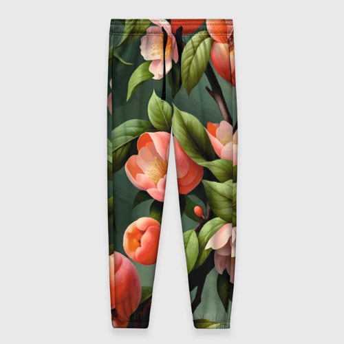 Женские брюки с принтом Цветущие ветки персикового сада, вид спереди №1