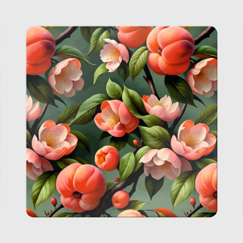 Магнит виниловый Квадрат с принтом Цветущие ветки персикового сада, вид спереди №1