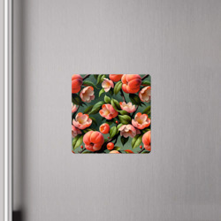 Магнит с принтом Цветущие ветки персикового сада для любого человека, вид спереди №4. Цвет основы: белый