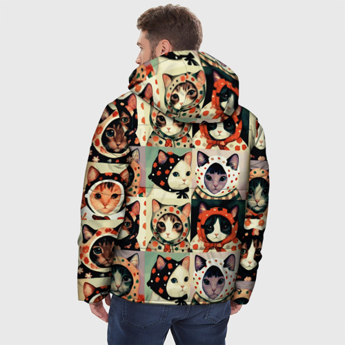 Мужская зимняя куртка 3D с принтом Кот Алёнка - поп арт, вид сзади #2