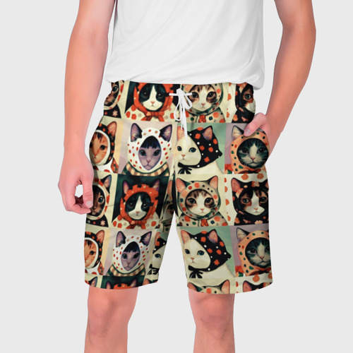 Мужские шорты с принтом Кот Алёнка - поп арт, вид спереди №1