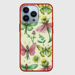 Чехол для iPhone 13 Pro Акварельные бабочки насекомые полевые цветы