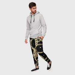 Мужские брюки 3D Золотые цепи на черном - ювелирные украшения паттерн - фото 2