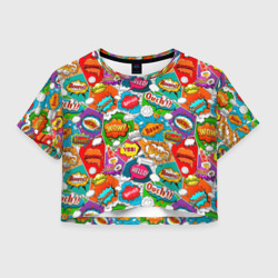 Женская футболка Crop-top 3D Bang Boom Ouch pop art pattern