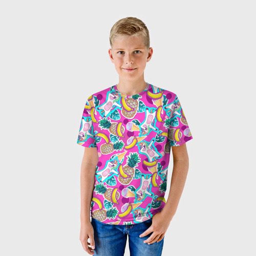 Детская футболка 3D с принтом Летний танец единорога, фото на моделе #1